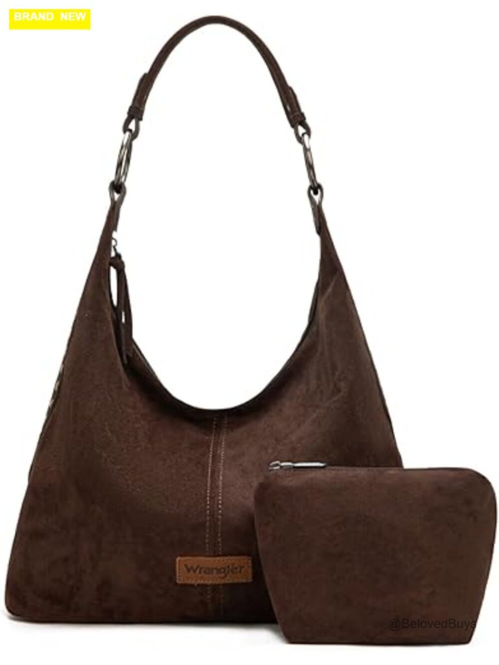 Suede Hobo Purse Slouchy Shoulder Bag Embossed Tooling 2Pcs Set